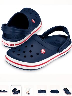CROCS Crockband Navy Clogs with Red & White Trim